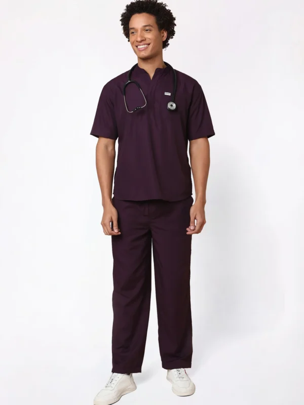 Classic Men's Mandarin Collar (Wine) Scrub